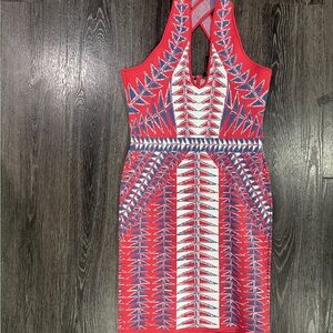 BCBGMaxAzria pink and Blue Geometric Backless Dress